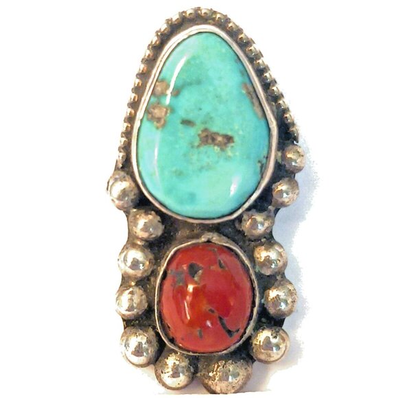 Native American Vintage Coral Turquoise Pendant (1584) - Picture 1 of 5